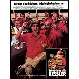 1984 Kessler American Whisky Vintage Print Ad Bowling League Trophy Wall Art 80s